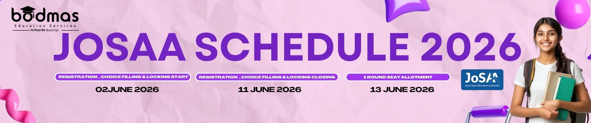 JOSAA 2026 COUNSELLING SCHEDULE