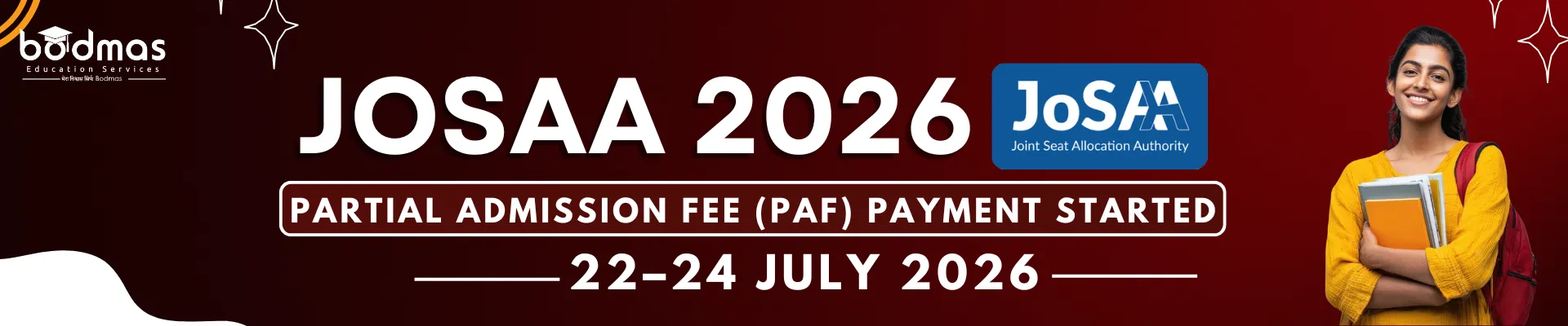 JoSAA 2026 Partial Admission Fee (PAF) Payment Started