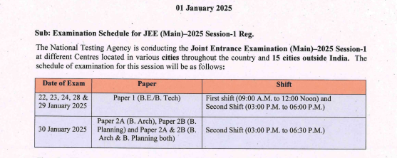 JEE Main 2025 Exam Schedule Out, Do Check it Now