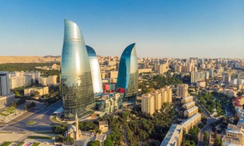 Baku Promenade And View At Flame Towers